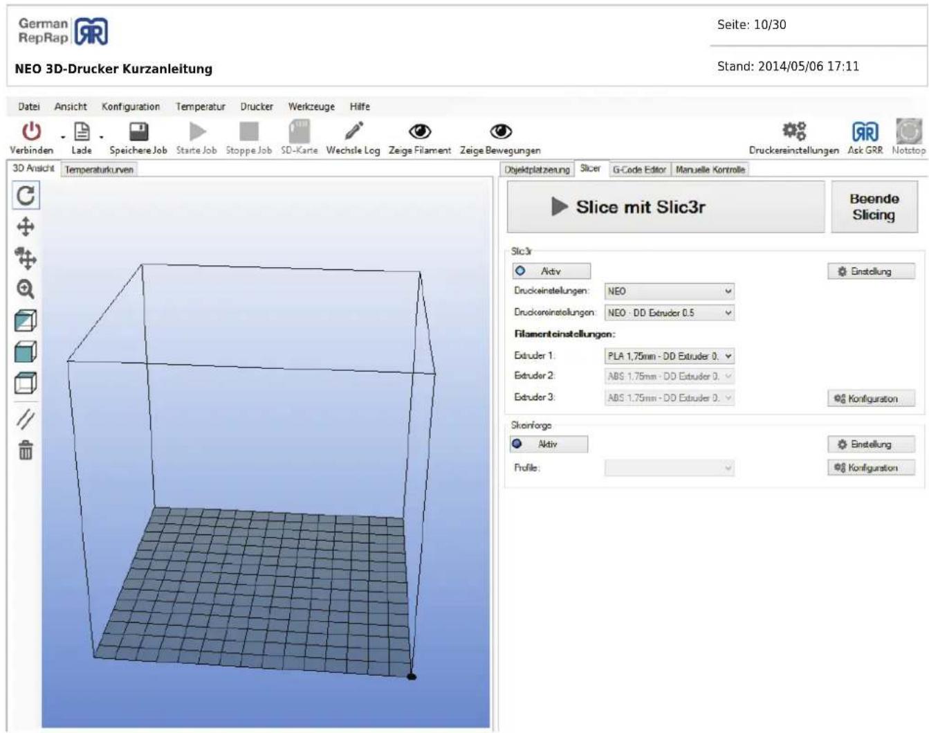 German RepRap NEO - Tab: Slicer - 1