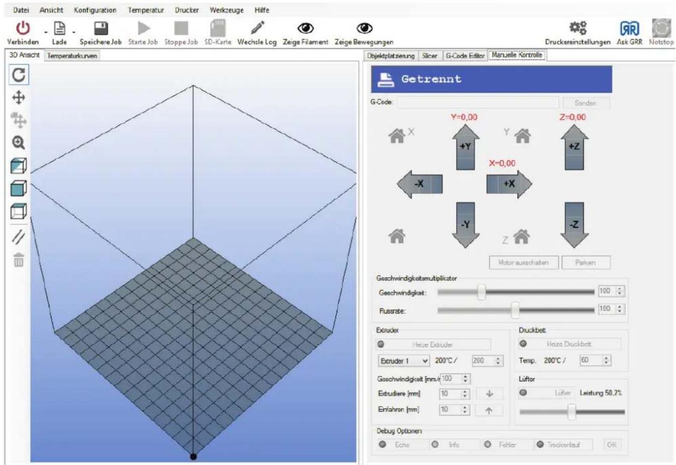 German RepRap NEO - Tab: Manuelle Kontrolle - 1