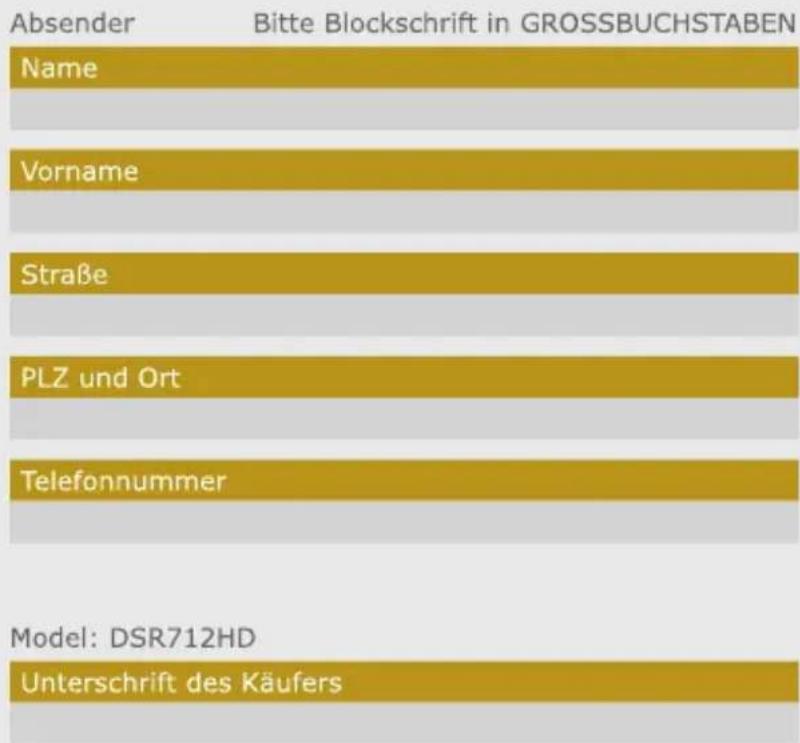 Schwaiger DSR712HD - Abwicklungsformular für defekte Geräte - 1