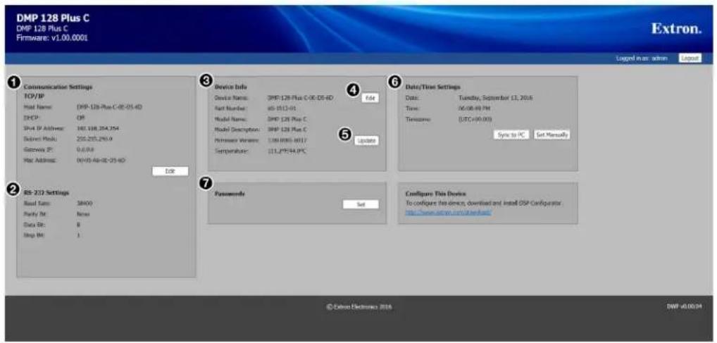 Extron DMP 128 Plus C AT - Using the Web Page - 1
