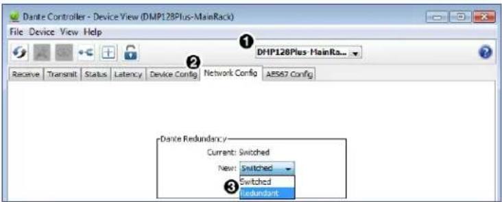 Extron DMP 128 Plus C AT - To configure the DMP 128 Plus in redundant mode using Dante Controller: - 1