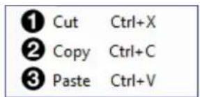 ① Cut Ctrl+X ② Copy Ctrl+C ③ Paste Ctrl+V