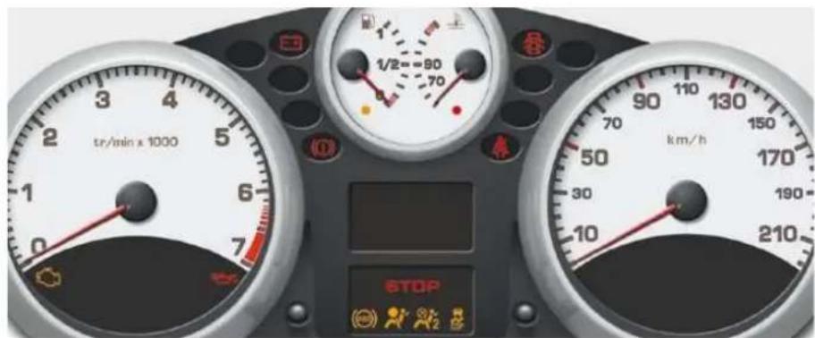 tr/min x 1000 1/2 90 70 6 5 4 3 2 1 0 STOP km/h