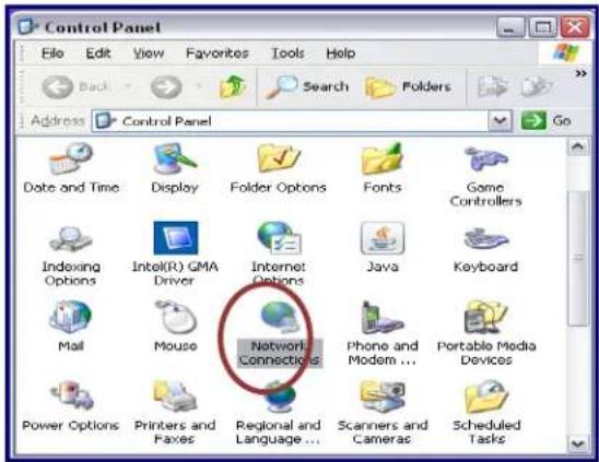 Control Panel File Edit View Favorites Tools Help Back Search Folders Address Control Panel Go Date and Time Display Folder Options Fonts Game Controllers Indexing Options Intel(R) GMA Driver Internet Options Java Keyboard Mail Mouse Network Connections Phone and Modern ... Portable Media Devices Power Options Printers and Faxes Regional and Language... Scanners and Cameras Scheduled Tasks