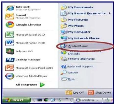 Internet Internet Explorer E-mail Microsoft Outlook Google Chrome Microsoft Excel 2010 Microsoft Word 2010 Polycom PVX Desktop Manager Microsoft PowerPoint 2010 Windows Media Player All Programs My Documents My Recent Documents My Pictures My Music My Computer My Network Places Control Panel See Image and Defaults Printers and Faxes Help and Support Search Run... Log Off Shut Down start Windows...