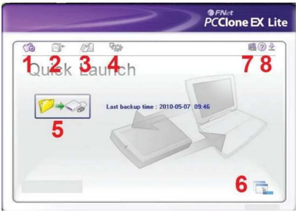 Fantec DB-229US - Verwenden der Backup Software – Hauptmenü - 1