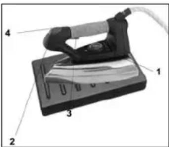 Diagram of an iron iron with numbered parts labeled 1 to 4