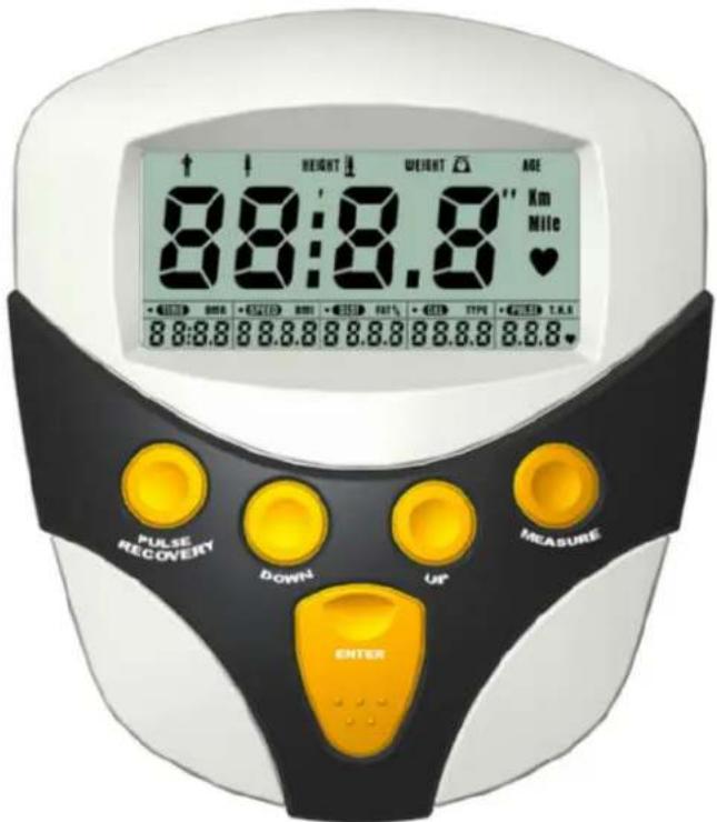 ↑ ↑ HEIGHT WEIGHT AGE 8:8:8.8" Km Mile PULSE RECOVERY DOWN UP MEASURE ENTER