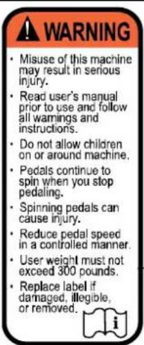 Joy Sport CT-Explorer Crosstrainer - WARNING DECAL PLACEMENT - 1