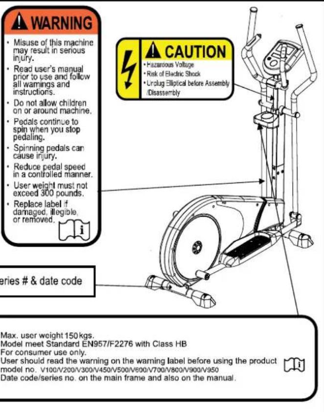 Joy Sport CT-Explorer Crosstrainer - WARNING DECAL PLACEMENT - 1