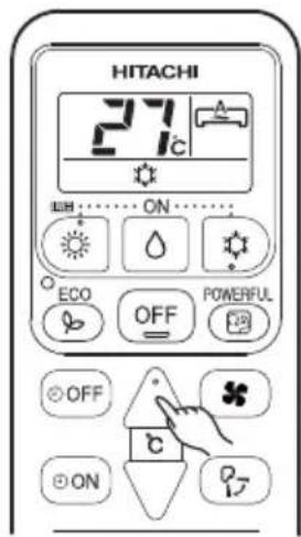 HITACHI 27°C ON ECO OFF POWERFUL OFF ON