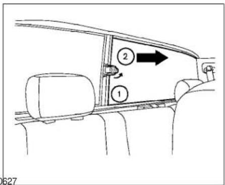 Diagram of car interior showing labeled parts with directional arrows and numbered annotations