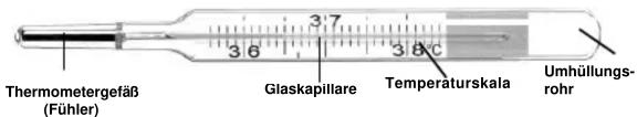Thermometergefäß (Fühler) Glaskapillare Temperaturskala Umhüllungs- rohr