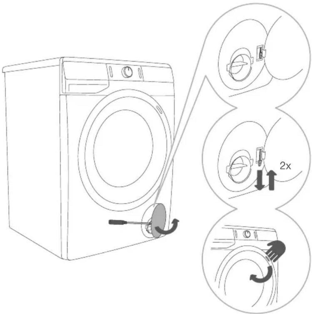 GORENJE WE74S3P - MANUELLES ÖFFNEN DER LUKE BEI STROMAUSFALL bzw. BEI UNTERBRECHUNG DES PROGRAMMS (NUR BEI EINIGEN MODELLEN) - 1