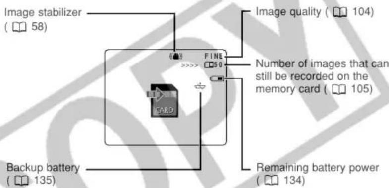 CANON ZR45MC - The indicators that appear in the display when recording to a memory card: - 1