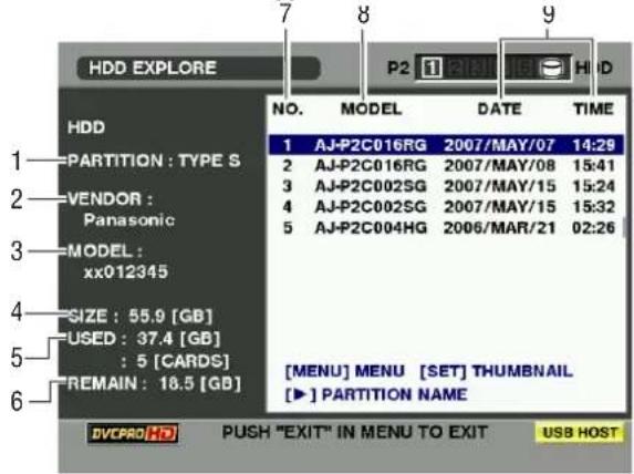 PANASONIC AJ-HPX2000P - Viewing hard disc drive information - 1