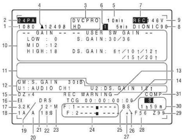 PANASONIC AJ-HPX2000P - Viewfinder Status Indication Layout - 1