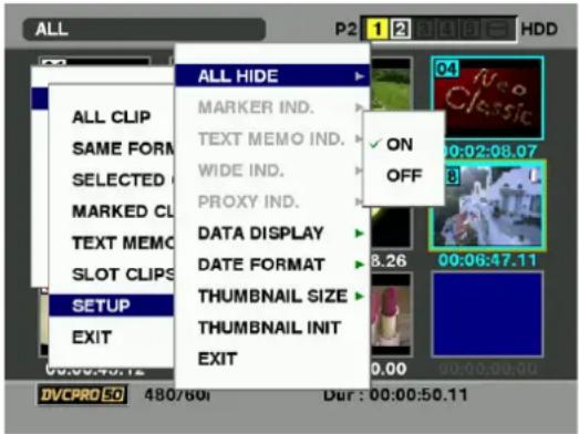 PANASONIC AJ-HPX2000P - Setting the Thumbnail Display Mode - 1