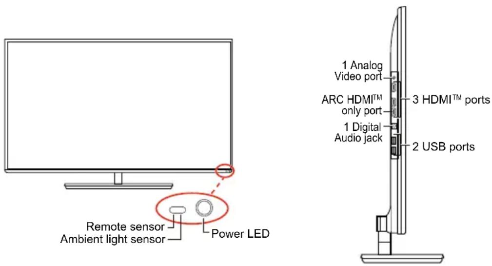 TOSHIBA 32L4300U - TV front and side panel controls and connections - 1