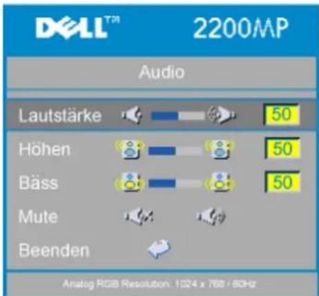 DALL™ 2200MP Audio Lautstärke 50 Höhen 50 Bäss 50 Mute Beenden Analog RGB Resolution: 1024 x 768 / 80Hz
