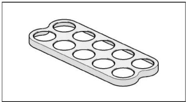 3D rendering of a rectangular mechanical component with multiple circular holes (no text or symbols)