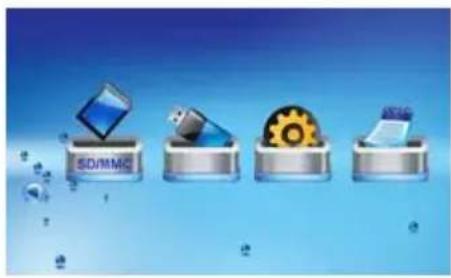 Four metallic icons representing storage, tools, gear, and documents (no text or symbols)