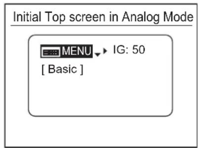 Initial Top screen in Analog Mode MENU → IG: 50 [ Basic ]