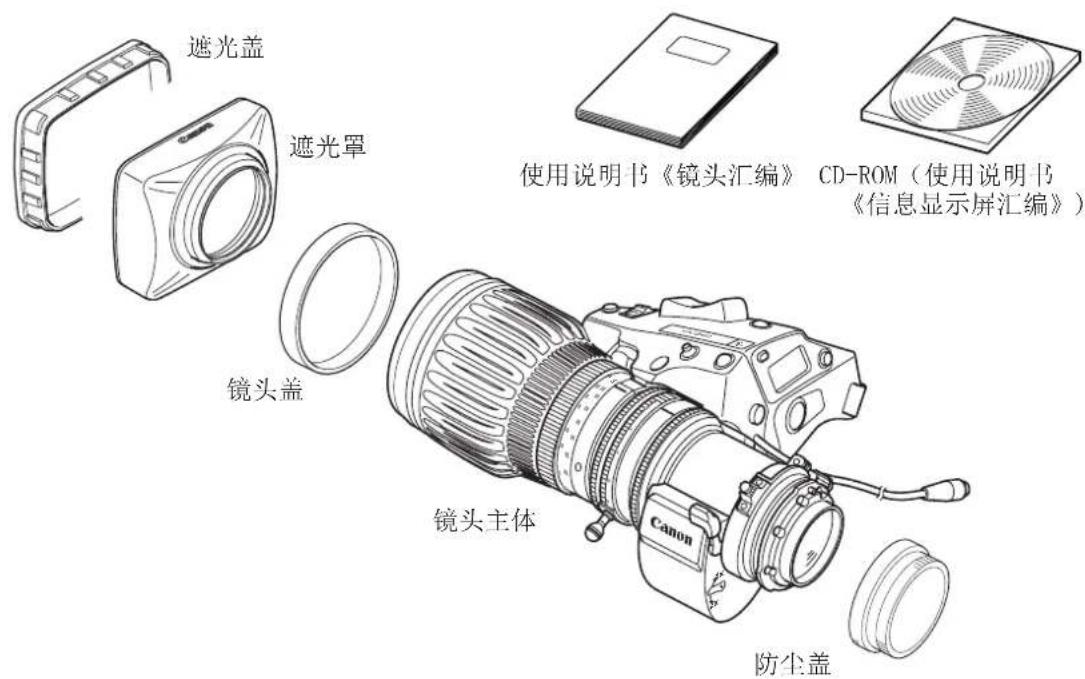 遮光盖 遮光罩 镜头盖 使用说明书《镜头汇编》 CD-ROM(使用说明书《信息显示屏汇编》) 镜头主体 Canon 防尘盖