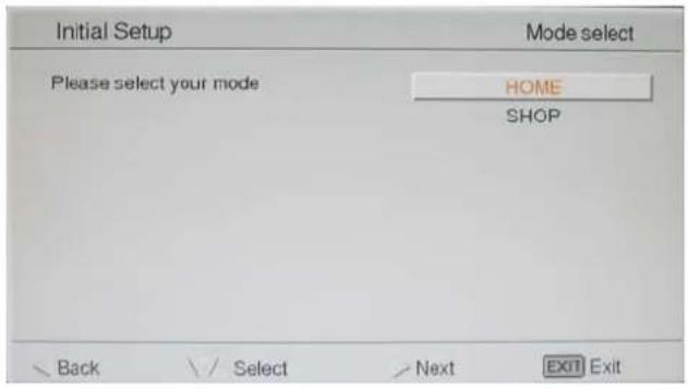 Initial Setup Please select your mode HOME SHOP Back Select Next EXIT Exit