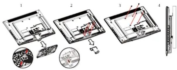 Diagram illustrating the assembly steps of a device with labeled components and internal components, including a close-up view and component details.