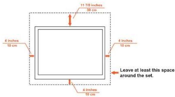 11 7/8 inches 30 cm 4 inches 10 cm 4 inches 10 cm Leave at least this space around the set. 4 inches 10 cm