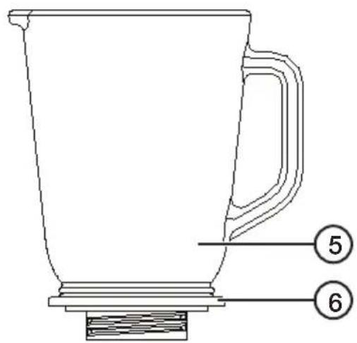 Technical line drawing of a coffee maker with labeled parts 5 and 6