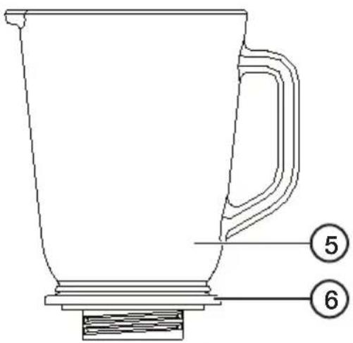 Technical line drawing of a coffee mug with labeled parts 5 and 6