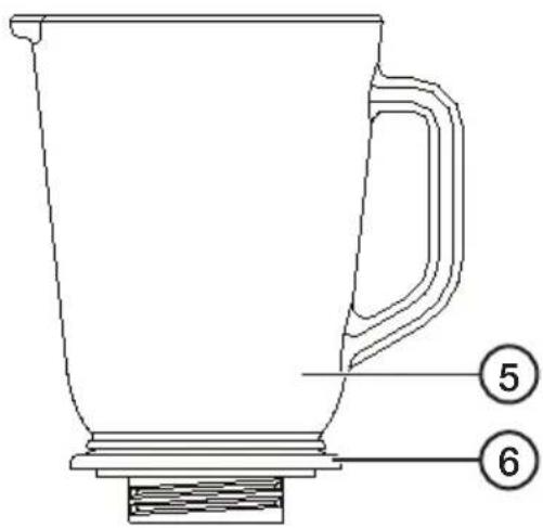Technical line drawing of a mug with numbered annotations indicating parts 5 and 6
