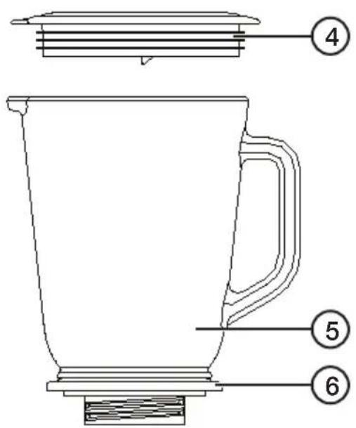 Technical diagram of a coffee maker with numbered parts labeled 4, 5, and 6