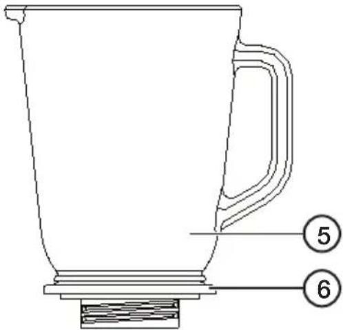 Technical line drawing of a coffee maker with numbered parts labeled 5 and 6