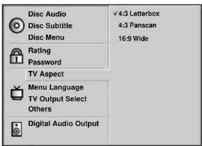 AIWA XD-DV370 - Press ▲/▼ to select the desired Aspect and press ENTER. - 1