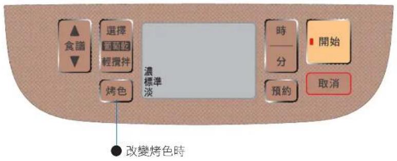 食譜 選擇 溫度 輕攪拌 濃 標準 淡 時 分 開始 預約 取消 烤色 改變烤色時