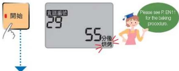 開始 食謙編號 29 55分後 烘烤 Please see P. EN11 for the baking procedure.