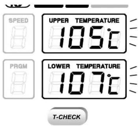 SPEED 8 UPPER TEMPERATURE 105°C PRGM 8 LOWER TEMPERATURE 107°C T-CHECK