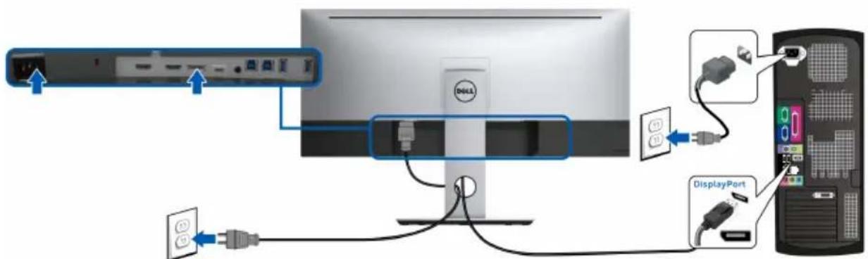 DELL UltraSharp U3419w - Connecting the DisplayPort (DP to DP) cable - 1