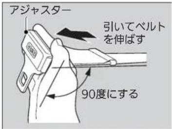 アジャスター 引いてベルト を伸ばす 90度にする