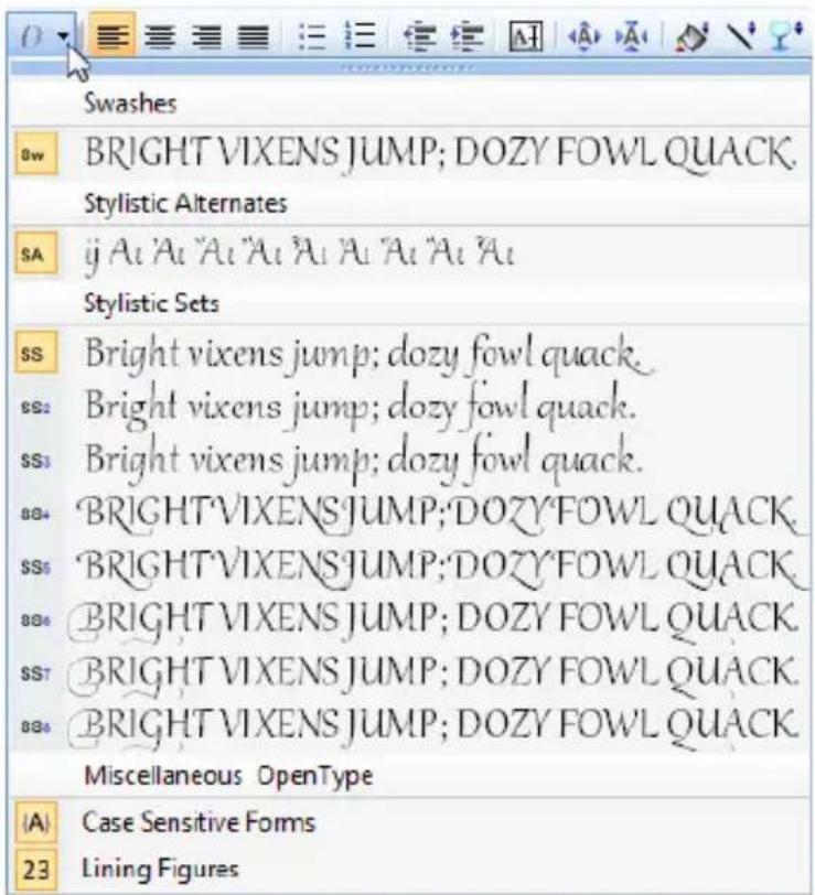 SERIF PagePlus X5 - To apply OpenType features to selected characters: - 1