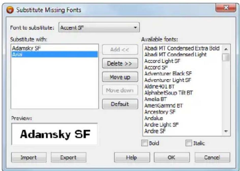 SERIF PagePlus X5 - To manually substitute a font on loading a publication: - 1