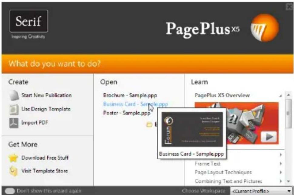 SERIF PagePlus X5 - Startup Wizard - 1