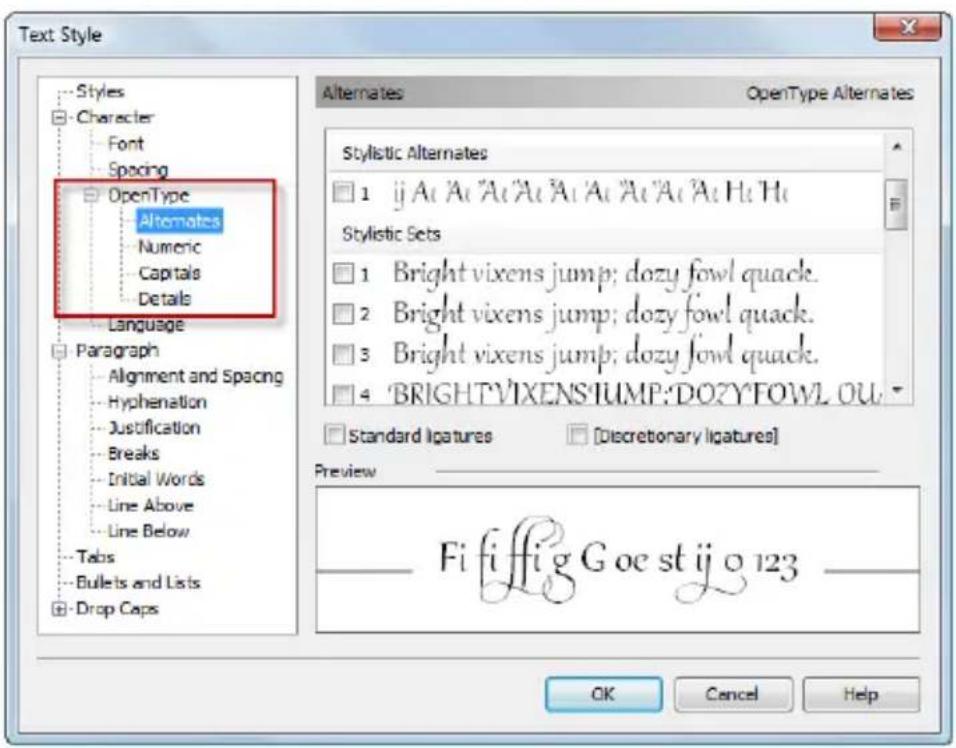 SERIF PagePlus X5 - To apply OpenType features to text styles: - 1