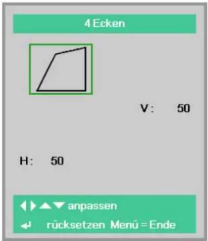 4 Ecken V: 50 H: 50 anpassen rücksetzen Menu = Ende