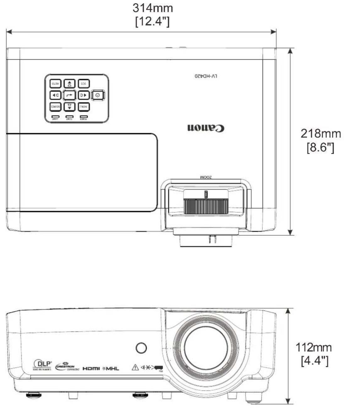 CANON LV-X420 - Projektorabmessungen - 1