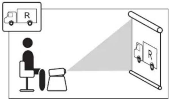 Diagram illustrating a truck-mounted truck targeting a person using a pulley system, with a magnified view of the truck's side view.