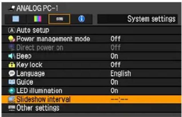 ANALOG PC-1 System settings Auto setup Power management mode Off Direct power on Off Beep On Key lock Off Language English Guide On LED illumination On Slideshow interval --:-- Other settings